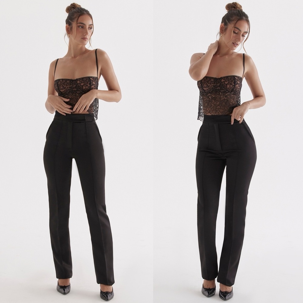 House of CB Tansy Black Satin Trousers Straight leg NWOT‎ Size XL